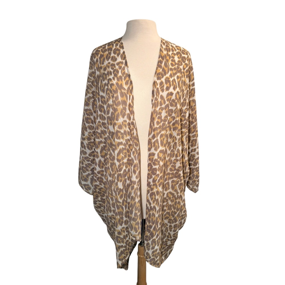 Aerie Leopard Print Kimono Wrap Sheer Animal Print Cover Up Tan Brown OS
